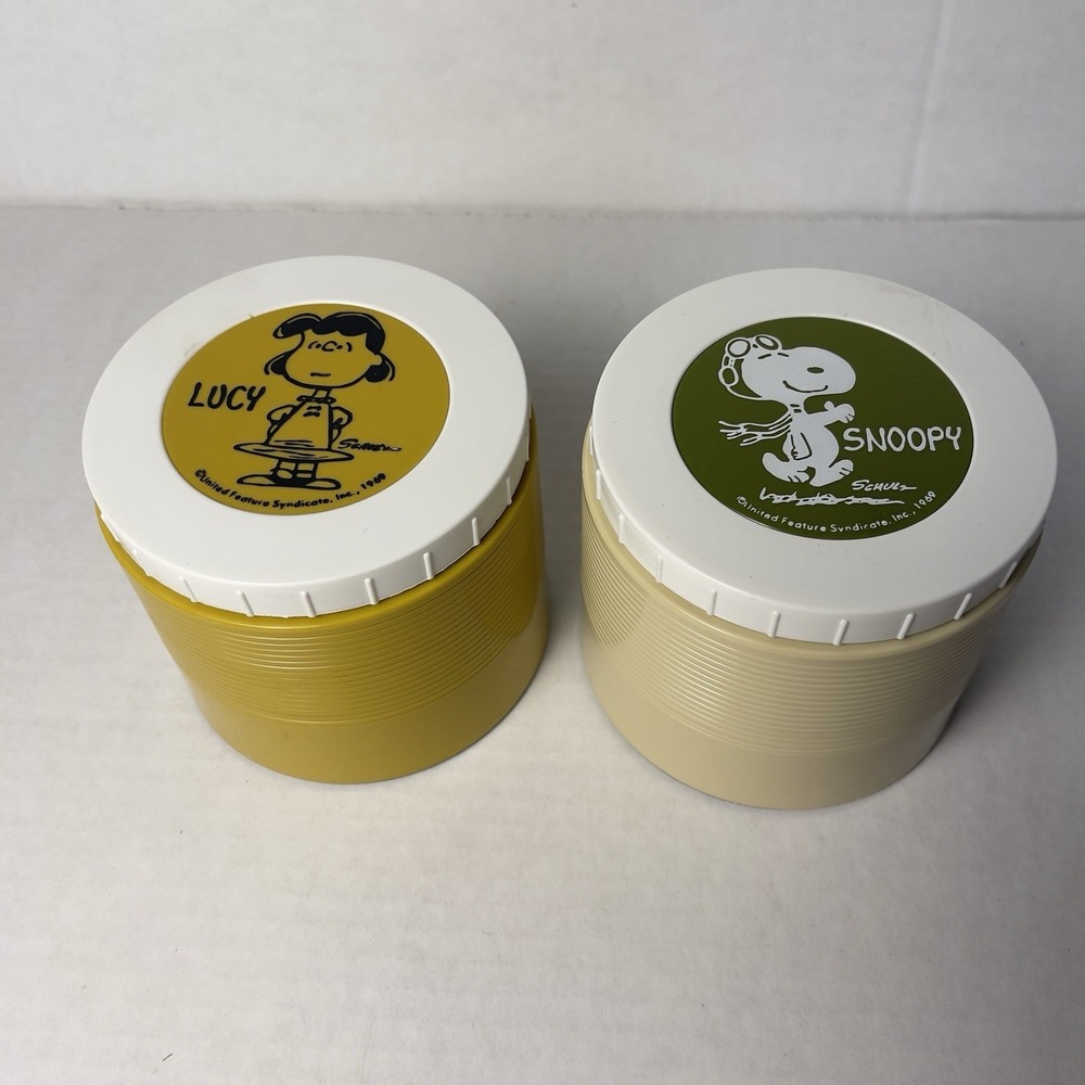 Vintage Peanuts Snoopy‎ & Lucy Thermos Insulated Soup Jars Set #1155 1969 USA